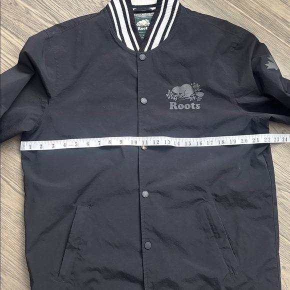 Roots | Black Varsity Jacket With White Striped Collar and Cuff Size Small - Picture 8 of 14